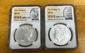 2023 $1 Morgan & Peace Silver Dollar 2pc Set NGC MS70