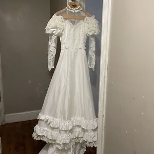 Vintage Alfred Angelo Romantic Cottagecore Prairie Lace Wedding Dress 8