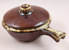 Vintage Hull (?) Oven Proof Brown Drip Glaze Onion Soup Bowl w/Handle&Lid USA