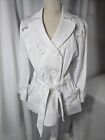 Harve Benard Size XL White Belted Cropped Trench Coat 3/4 Sleeves