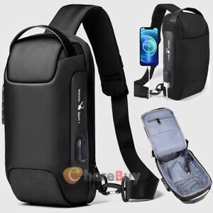 Anti-theft Men's Sling Crossbody Bag Chest Shoulder Messenger Backpack USB Port