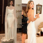 Simple Wedding Dresses Satin Chiffon Cape Spaghetti Straps White Bridal Gowns