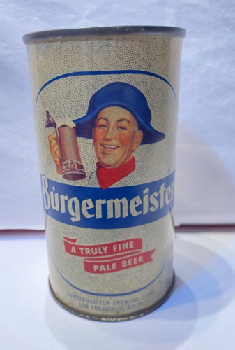 1950's BURGERMEISTER Flat Top Beer Can Brewed in San Francisco, CA Bottom Open