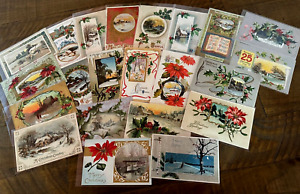 Lot of 22 Vintage~Christmas Postcards with Winter Snowy & Village Scenes-h491