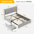 Queen Size Bed Frame Metal Platform Bed with Storage Drawers Headboard USB Ports