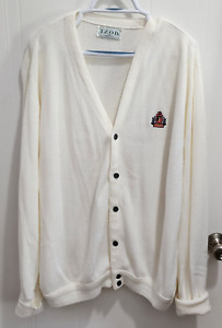 VTG Izod White Logo Cardigan Sweater Button Front Preppy USA Made Size XXL