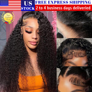 13x4 Curly HD Transparent Lace Front Wigs Human Hair Deep Wave Wig With Gifts