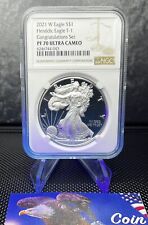 2021 W SILVER EAGLE PF70 ULTRA CAMEO NGC CONGRATULATIONS SET FINAL YEAR T-1