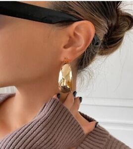 Wide Gold Hoop Earrings Big Large Gold Tone Hoop Earrings for Women