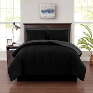 Black Reversible 5-Piece Bed in a Bag Comforter Set with Sheets, Twin XL