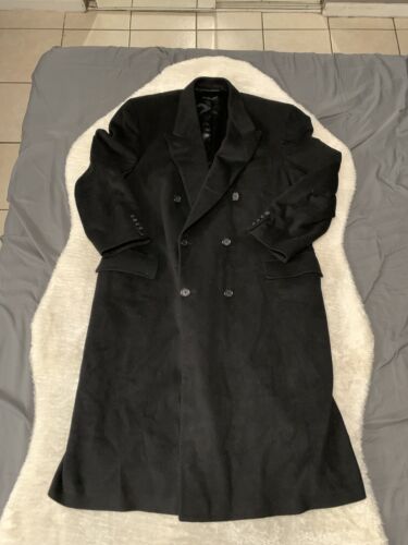 Barney's New York Mens 100% Cashmere Trench Over Coat Black  Double Breasted 44R