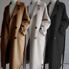Womens Oversize Lapel Cashmere Wool Blend Belt Trench Coat Outwear Long Jacket