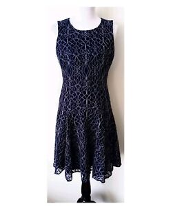 Tommy Hilfiger Dress Size 10 Navy & White Lace Fit & Flare Wedding/Cocktail Zip