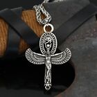 Men Egyptian Silver Isis Goddess Ankh Cross w. Eye of Horus Pendant Necklace 24