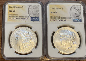 2023 Morgan and Peace Silver dollar NGC MS 69 2 coin set