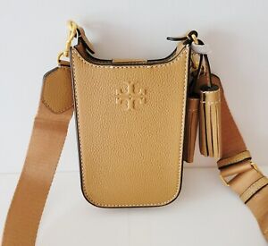 Tory Burch Thea Cellphone Crossbody Handbag Tiramisu Pebbled Leather 146464 0623