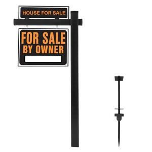 VINGLI Vinyl Real Estate Sign Post, 6' Tall Yard Post for Sale Hanging Ads-Black