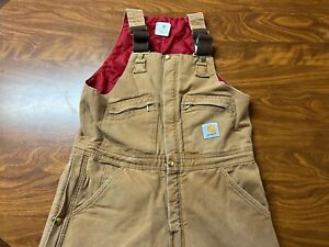 MENS USED VINTAGE CARHARTT INSULATED DOUBLE KNEE CANVAS OVERALLS SIZE 34X30