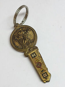 Antique Spanish Key Shaped SAINT CHRISTOPHER POCKET KNIFE Traffic Signs Prudence