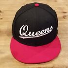 Queens Hat New Era Size 7 3/4 Fitted 59Fifty  Black Red Script Spell Out Wool