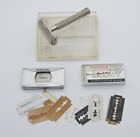 Vintage Gillette Safety Razor In Case w Gillette & Schick Replacement Blades