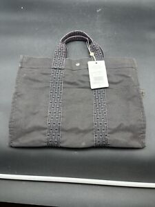 Authenticated Hermes Herline PM Gray Canvas Fabric Tote Bag *INSPECTED*