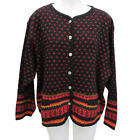 Vintage Tally Ho Cardigan Womens 1X Fair Isle  Black Red Sweater Button Up