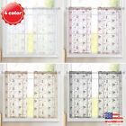 2 Panels Voile Embroidered Treatment Sheer Kitchen Curtains Cafe Tier Curtains