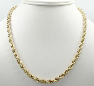 10K Solid Yellow Gold 4mm Rope Chain Thick Necklace 16