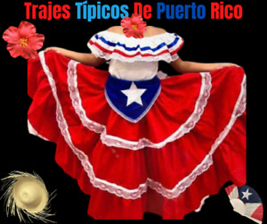 Trajes Típicos De Puerto Rico Estrella Rojo , Jibara Puertorriqueña (4 Piece) .