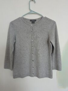 Ann Taylor Cardigan Sweater Cashmere Grey Mother Of Pearl Buttons Small