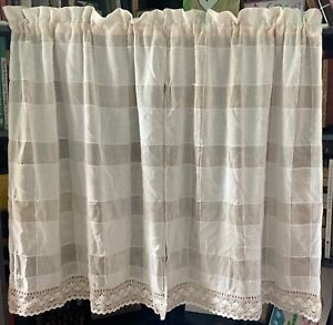 New ListingKitchen Curtains white beige checked lace knit crocheted edge cottage country