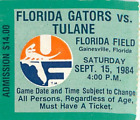 Ticket College Football Florida Gators 1984 9/15 Tulane 1st SEC Championship