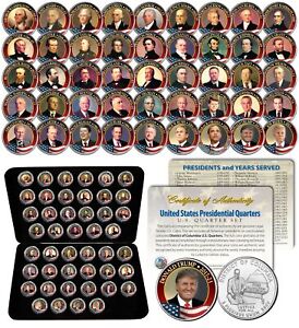 ALL 46 United States PRESIDENTS Full Coin Set Colorized DC Quarters w/ Box & COA