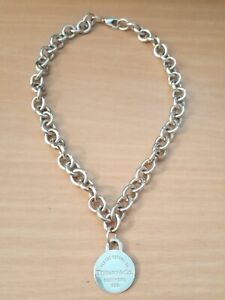 Please Return To Tiffany & Co Circle Round Tag Necklace in Sterling Silver