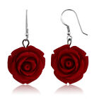20MM 925 Sterling Silver Red Simulated Coral Carved Rose Flower Earrings