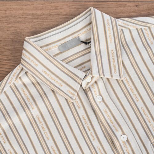 DIOR 1100$ Beige Longsleeve Shirt - Christian Dior Striped Pattern, Cotton