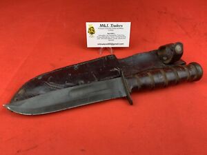 Original WW2 US Navy KABAR Guard Marked Fighting Knife Leather sheath