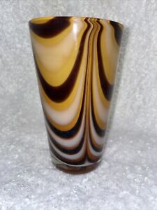 New ListingZodax Tiger Eye Art Glass Vase Hand Blown 6” Tall W Pontil