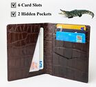 Real Crocodile Brown Mini Wallet Bifold Card Holder Leather Slim RFID Blocking