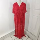 Socialite Dress Womens XL Red Maxi Side Slits Sheer Lace Western Victorian New