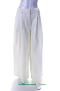 Nili Lotan Womens Cotton Pleated Hook & Eye Wide Leg Dress Pants White Size 4