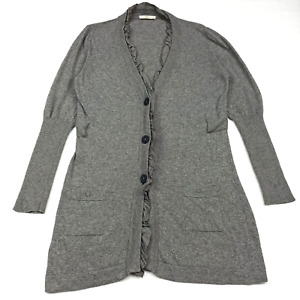 Elisa Cavaletti Long Cardigan XL Cashmere Angora Wool Knit Ruffle Grey Sweater