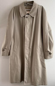 VTG Brooks Brothers Long Button Trench Coat 38R Wool Lined Zip Out USA Made Tan