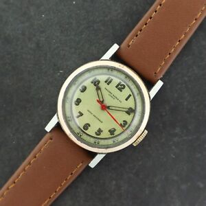 Vintage Record Geneve Military 17J Men's Wristwatch Two Tone Case Runs f Repair