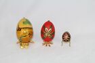 Lot of 3 Eggs 1 Wodden 1 Hand Painted With Holders