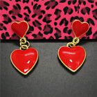 New Fashion Lady Red Enamel Cute Heart Love Couple Women Stand Earrings Gift