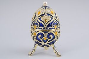 Keren Kopal Blue music Egg  Trinket Box Decorated with Austrian Crystals