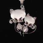 White Gemstone Silver Cats Betsey Johnson Rhinestone Necklace