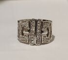 Sterling Silver Diamond Encrusted Panther Band Ring,  Size 6, 1/3 Cttw